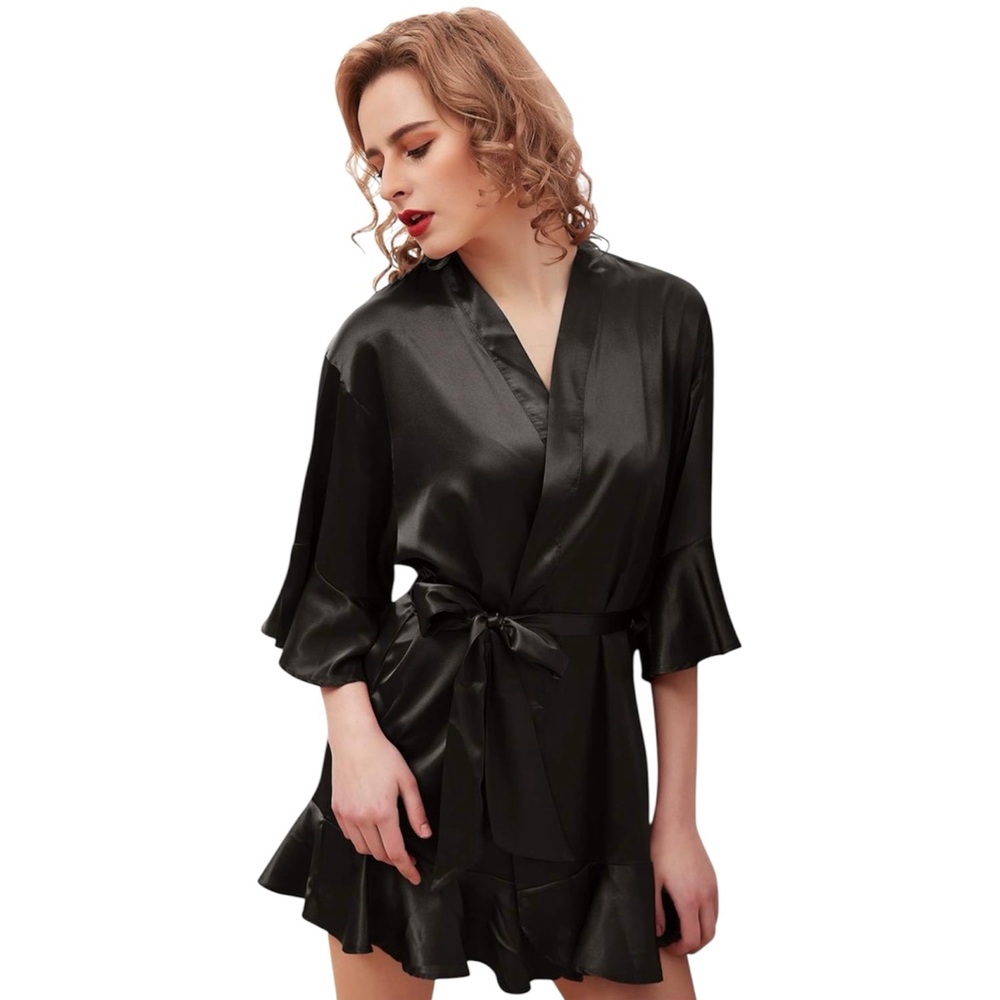 Victoria's Secret Signature Satin Kimono Style Robe with Ruffled Sleeves